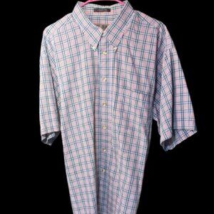 Oleg Cassini Blue and Orange Casual Button Down Shirt